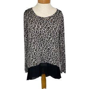 Coco Bianco M Animal, Print, Long Sleeve Top Sheer Hem